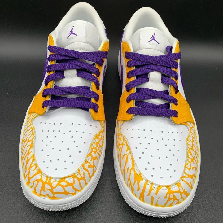 Crackle Pattern Yellow Purple Custom Air Jordan 1