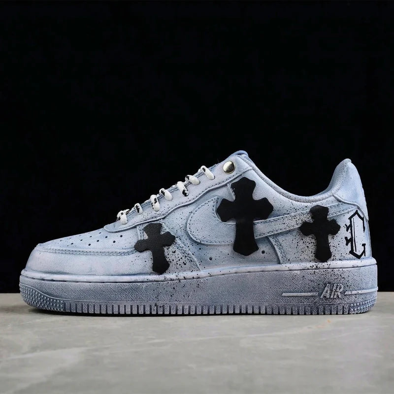 Custom Air Force 1 Baby Blue with Cross Patterns