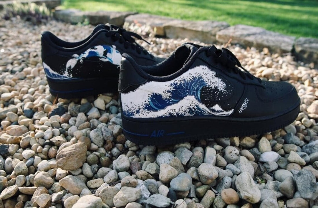 Custom Air Force 1 Black Red Blue Wave Pattern