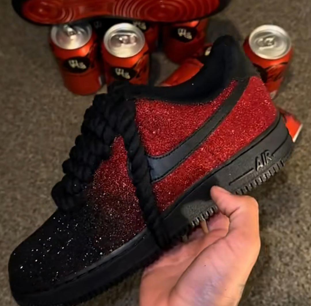 Custom Air Force 1 Black Red Glitter