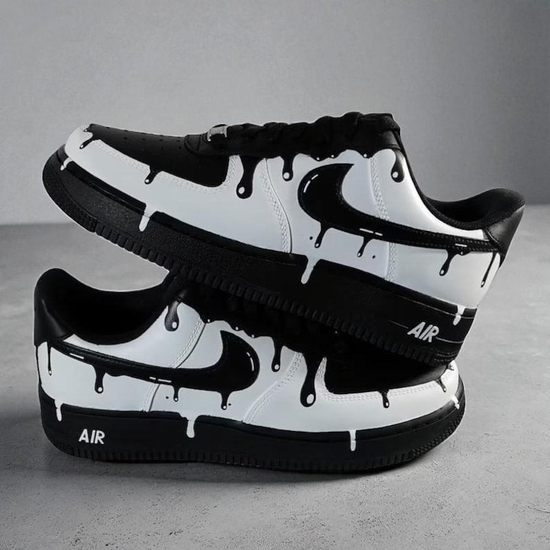 Custom Air Force 1 Black White Dripping