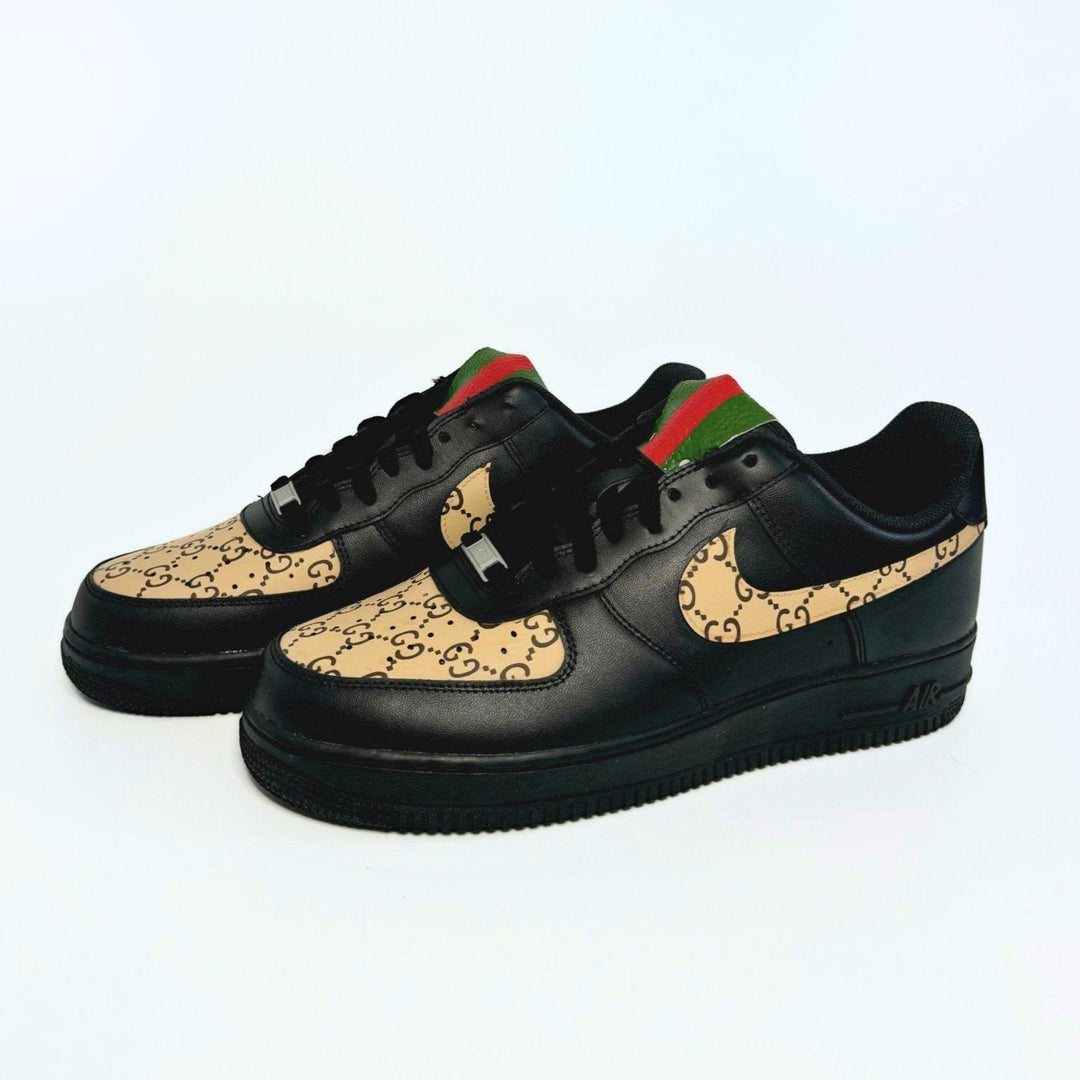 Custom Air Force 1 Black With Beige GG- Inspired Pattern