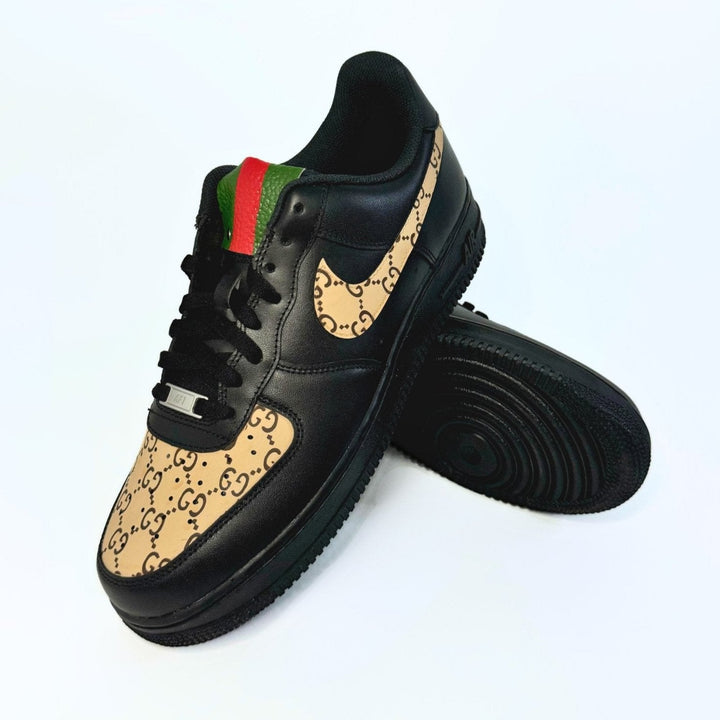 Custom Air Force 1 Black With Beige GG- Inspired Pattern
