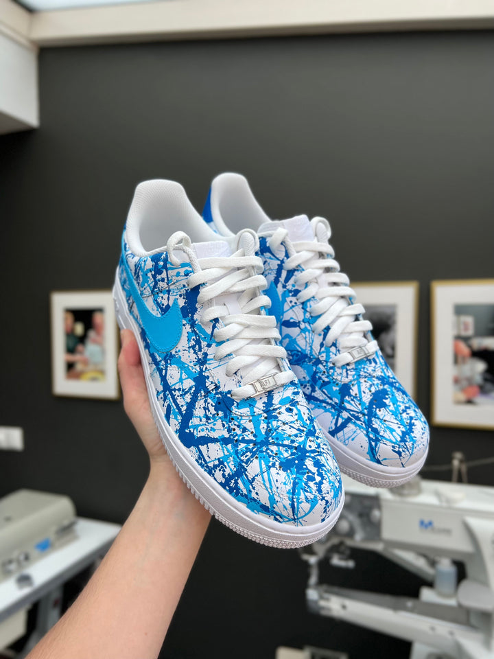Custom Air Force 1 Blue White Splatter Pattern