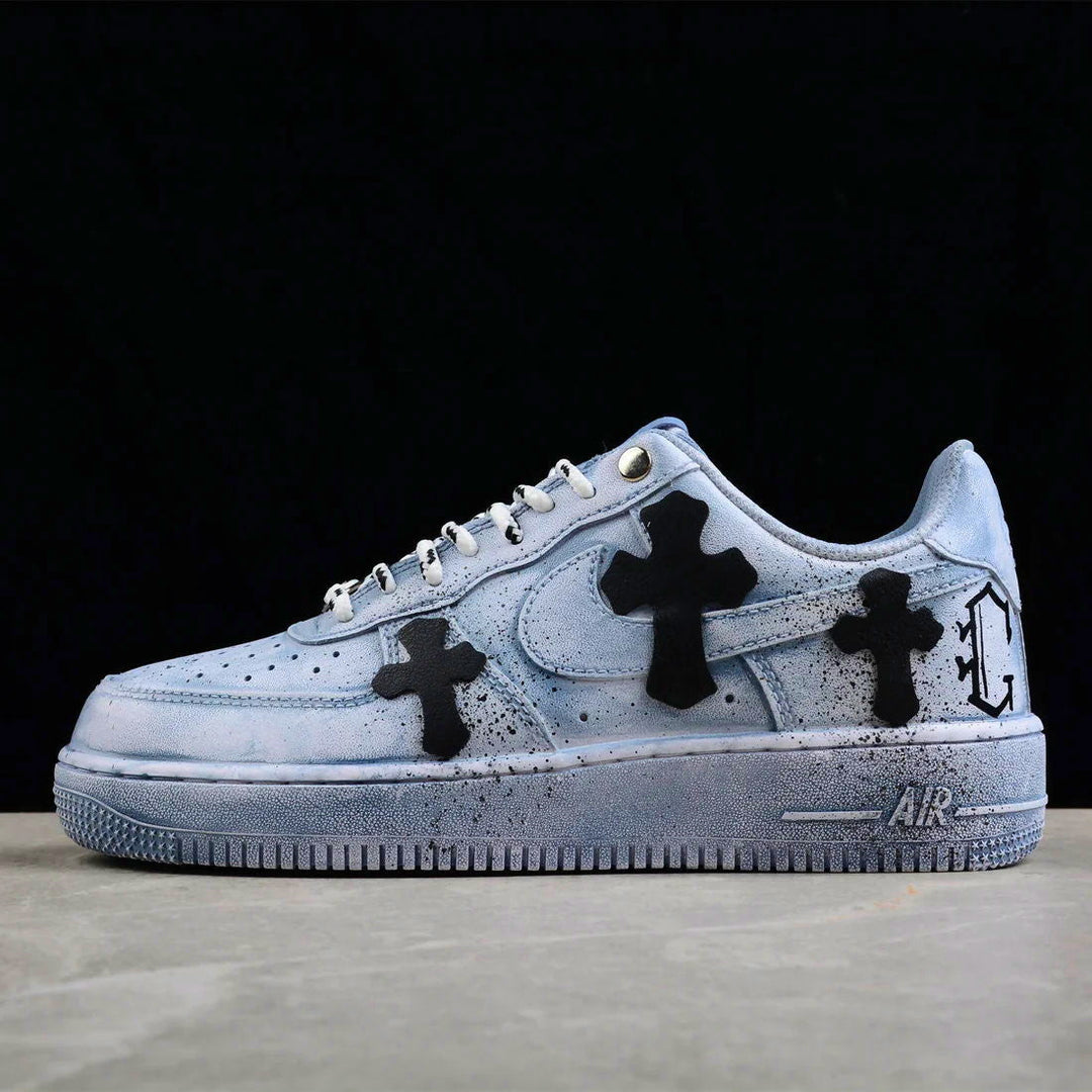 Custom Air Force 1 Blue With Black Crosses Splatter