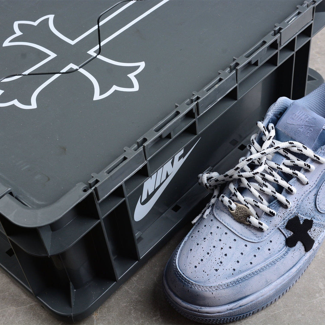 Custom Air Force 1 Blue With Black Crosses Splatter