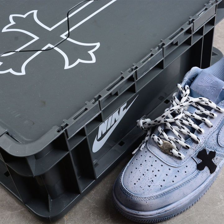 Custom Air Force 1 Blue With Black Crosses Splatter