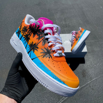 Custom Air Force 1 Orange And Blue With Palm Tree