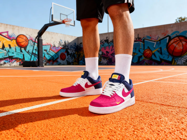 Custom Air Force 1 Pink White Navy Blue Design