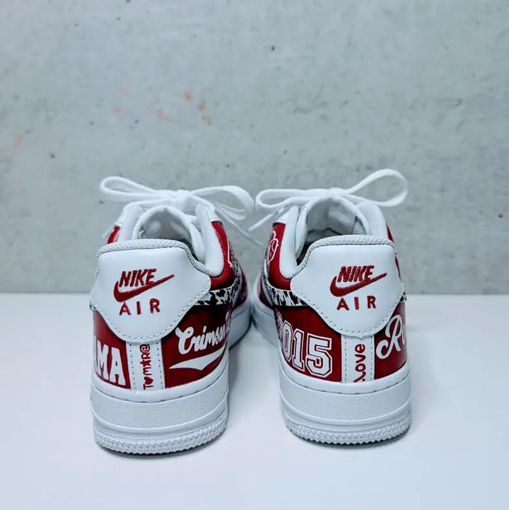 Custom Air Force 1 Red White With Houndstooth And Alabama Graphics