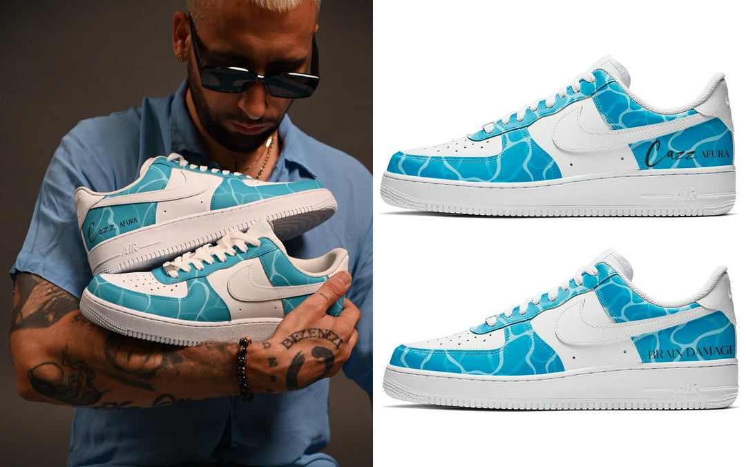 Custom Air Force 1 White And Baby Blue With Water - like Pattern