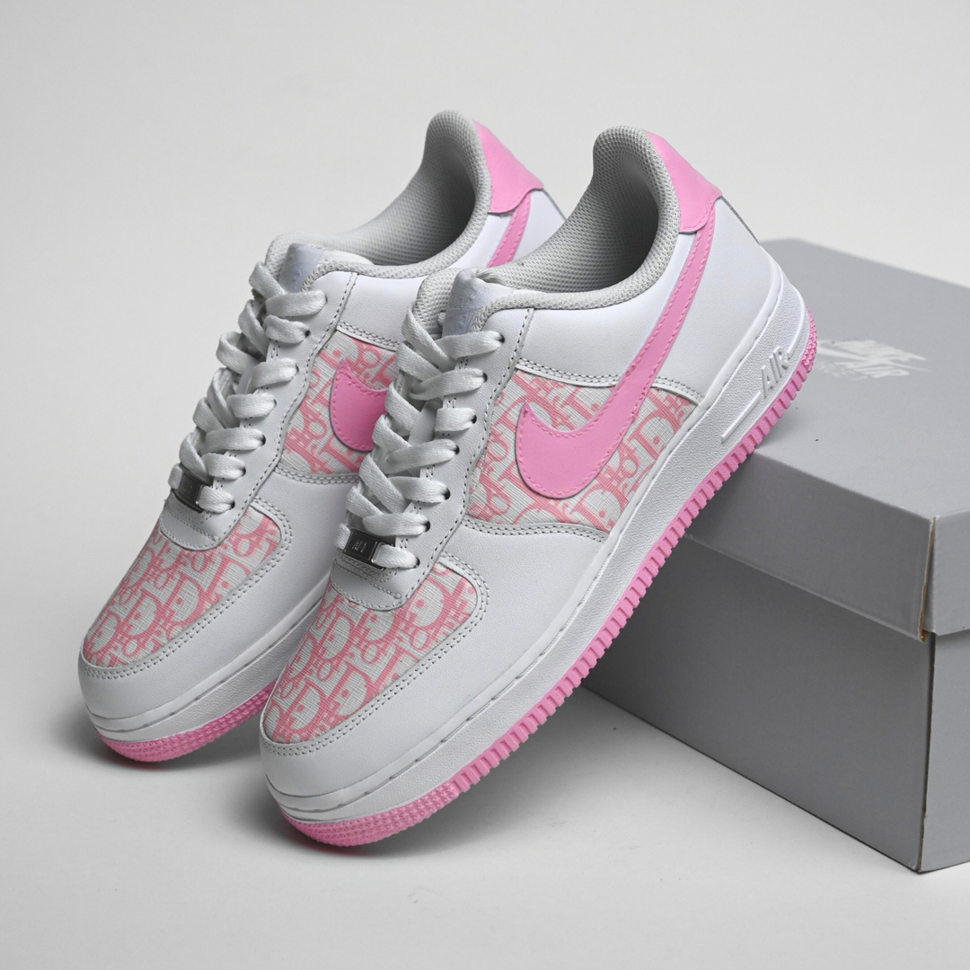 Custom Air Force 1 White And Baby Pink Dior Logo
