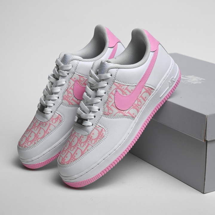 Custom Air Force 1 White And Baby Pink Dior Logo