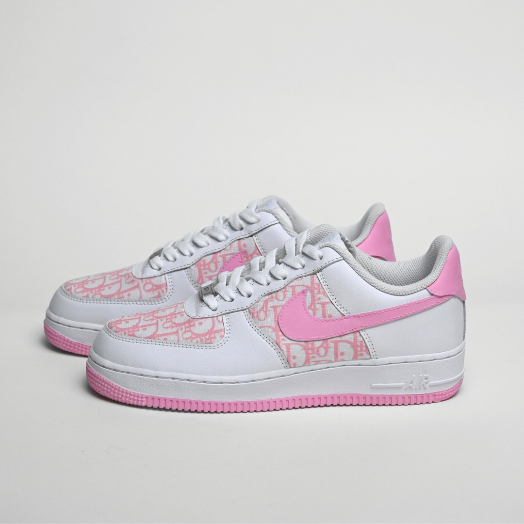 Custom Air Force 1 White And Baby Pink Dior Logo
