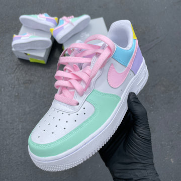 Custom Air Force 1 White And Baby Pink With Pastel Color Blocks