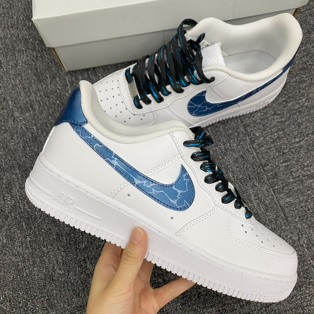 Custom Air Force 1 White And Blue With Cracked