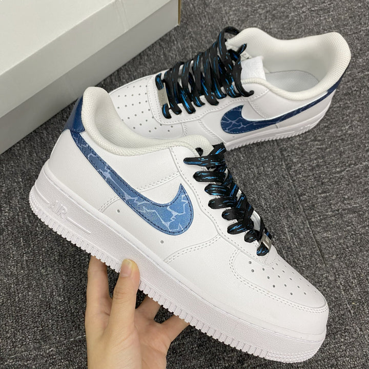Custom Air Force 1 White And Blue With Cracked