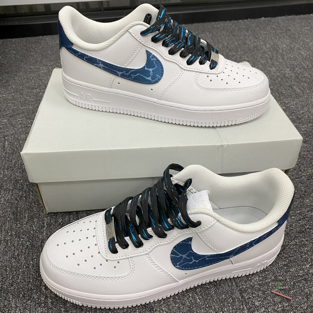 Custom Air Force 1 White And Blue With Cracked