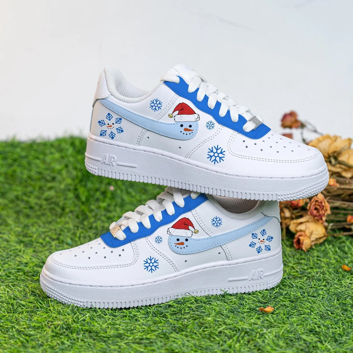 Custom Air Force 1 White Baby Blue Snowman Snowflakes