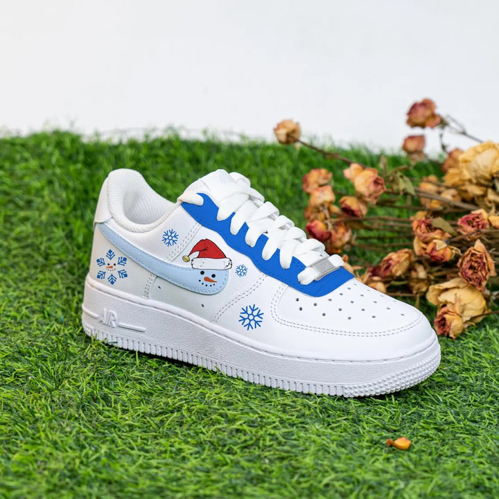 Custom Air Force 1 White Baby Blue Snowman Snowflakes