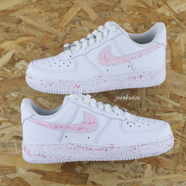 Custom Air Force 1 White Baby Pink Splatter