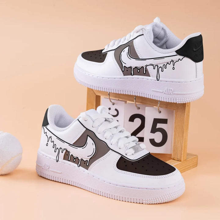 Custom Air Force 1 White Black With Drip Pattern
