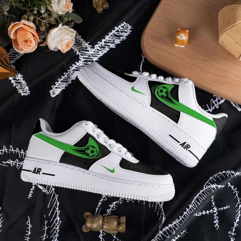 Custom Air Force 1 White Black With Soccer Ball Pattern