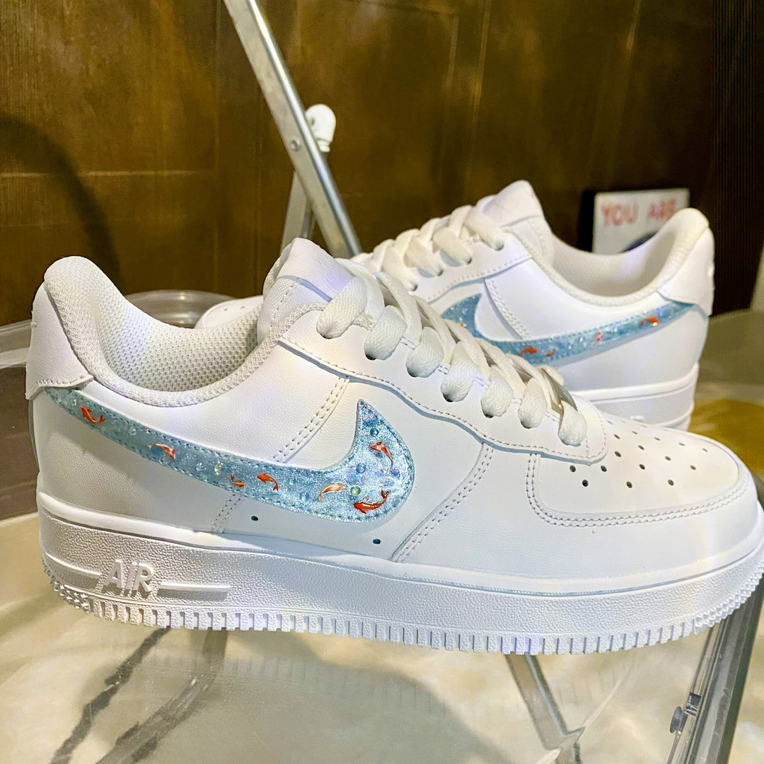 Custom Air Force 1 White Blue And Goldfish Pattern