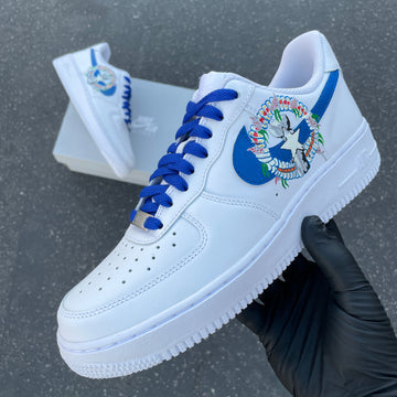 Custom Air Force 1 White Blue Embroidered Pattern