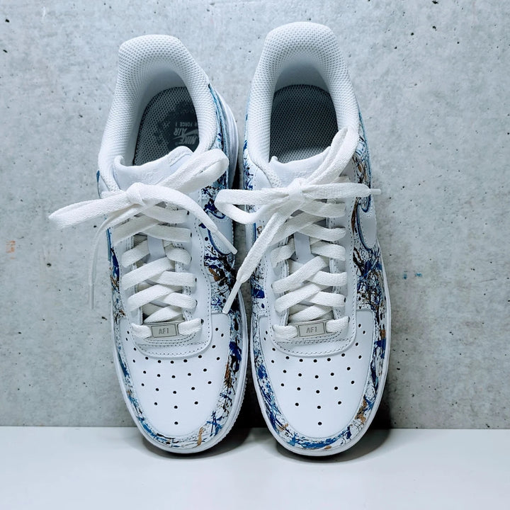 Custom Air Force 1 White Blue Splatter Pattern