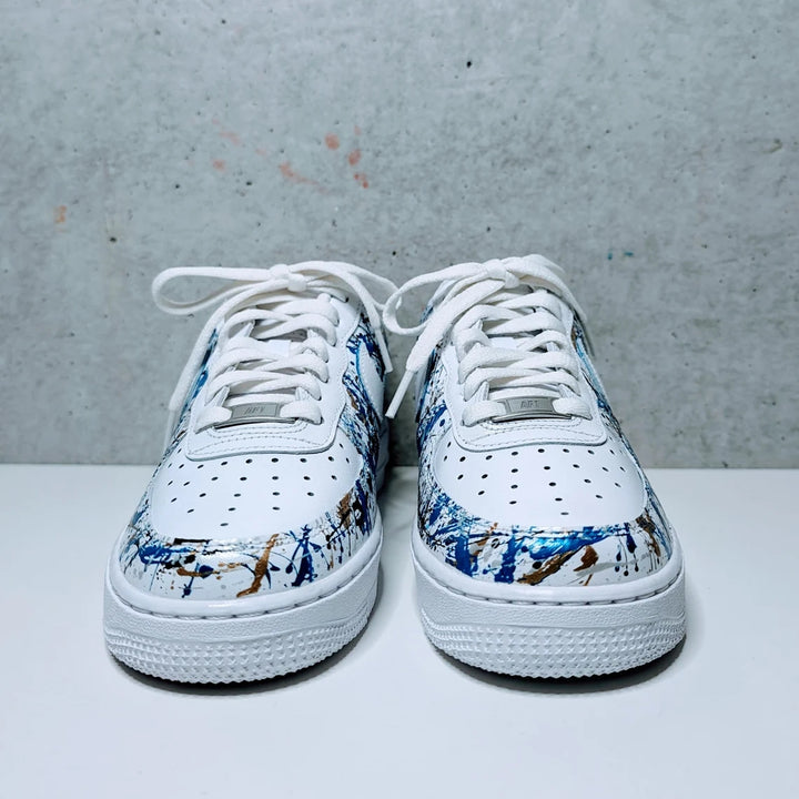 Custom Air Force 1 White Blue Splatter Pattern