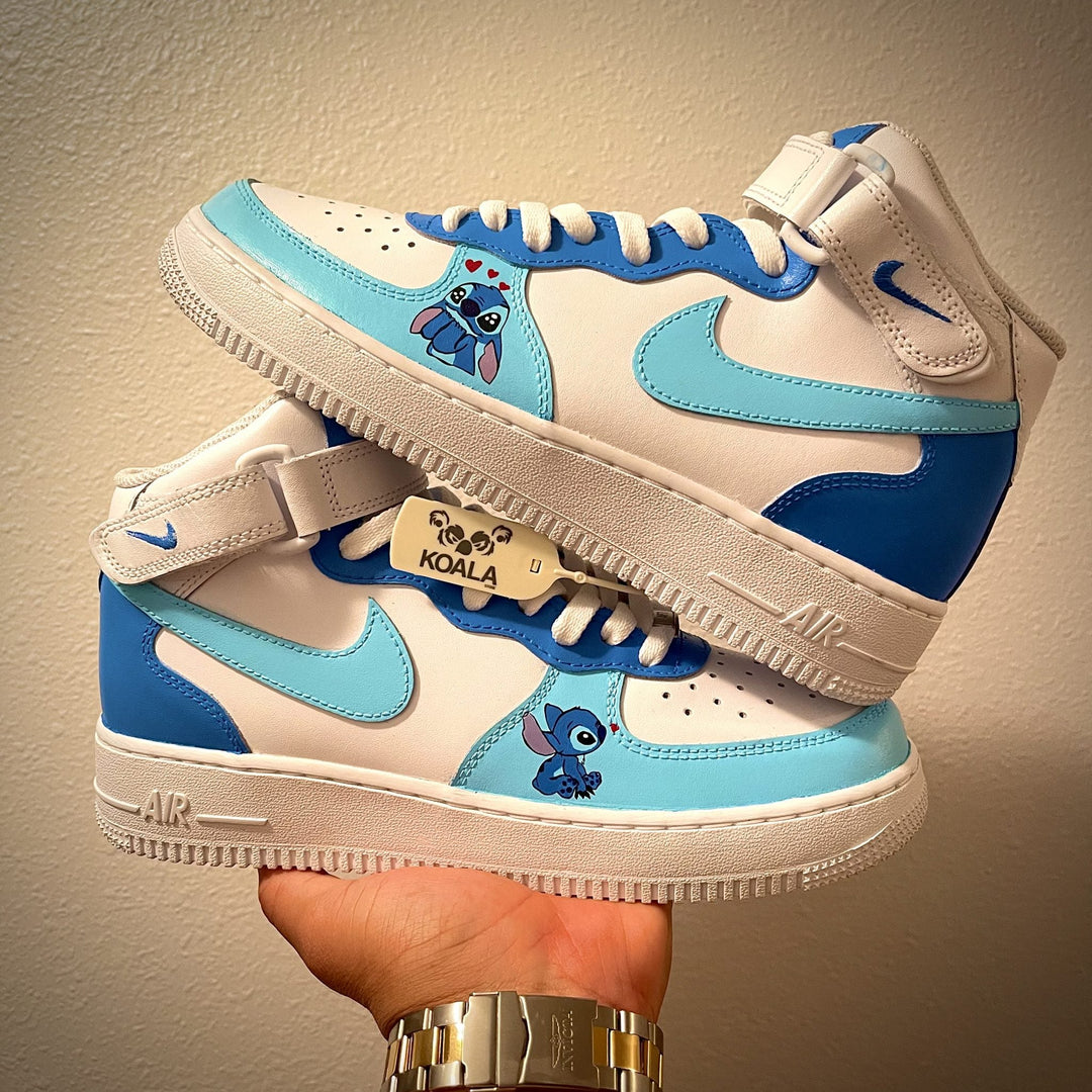 Custom Air Force 1 White Blue With Stitch Design