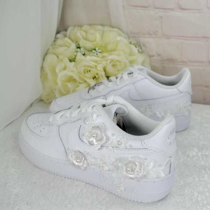 Custom Air Force 1 White Floral Embellishments