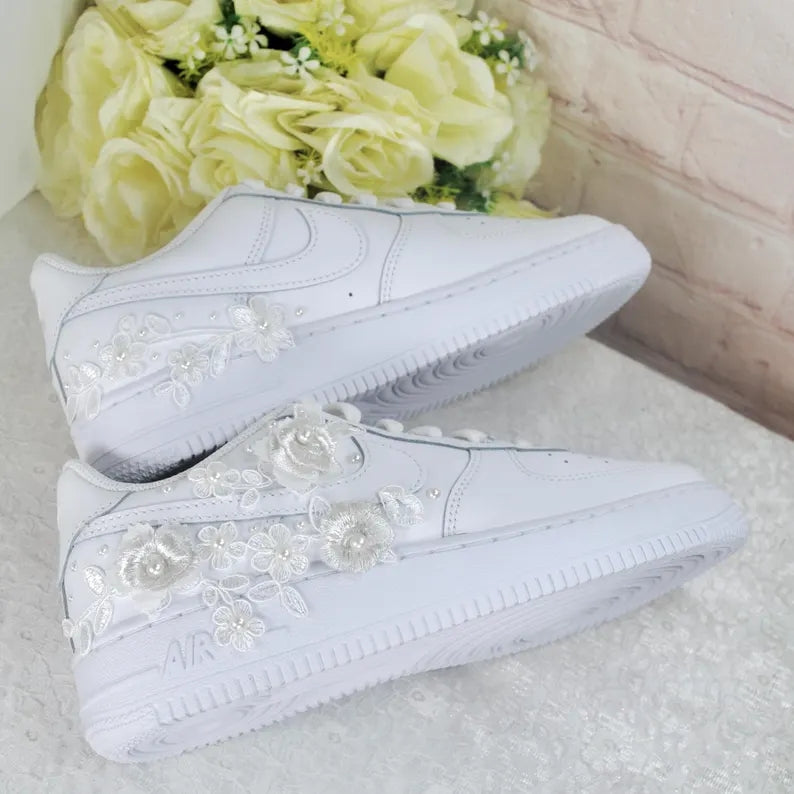 Custom Air Force 1 White Floral Embellishments
