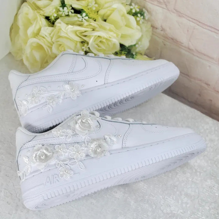Custom Air Force 1 White Floral Embellishments