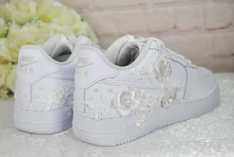 Custom Air Force 1 White Floral Embellishments