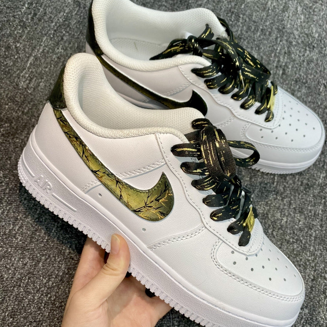 Custom Air Force 1 White Gold Cracked Pattern With Gold Splashes