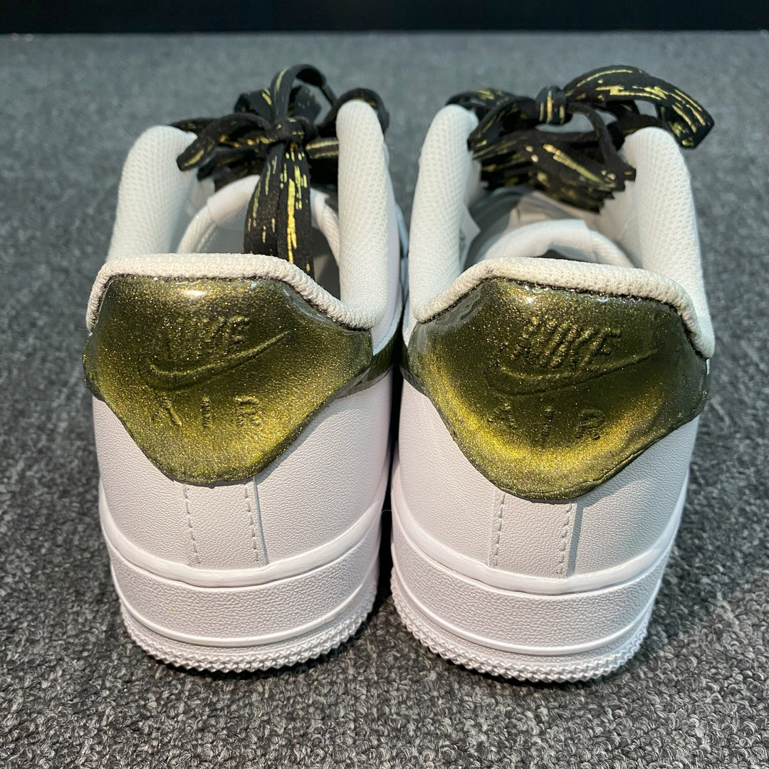 Custom Air Force 1 White Gold Cracked Pattern With Gold Splashes