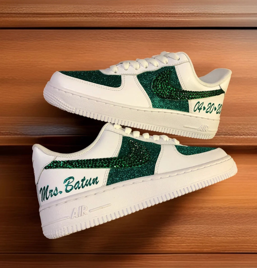 Custom Air Force 1 White Green Glitter