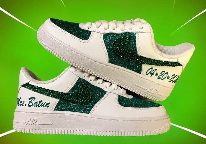 Custom Air Force 1 White Green Glitter