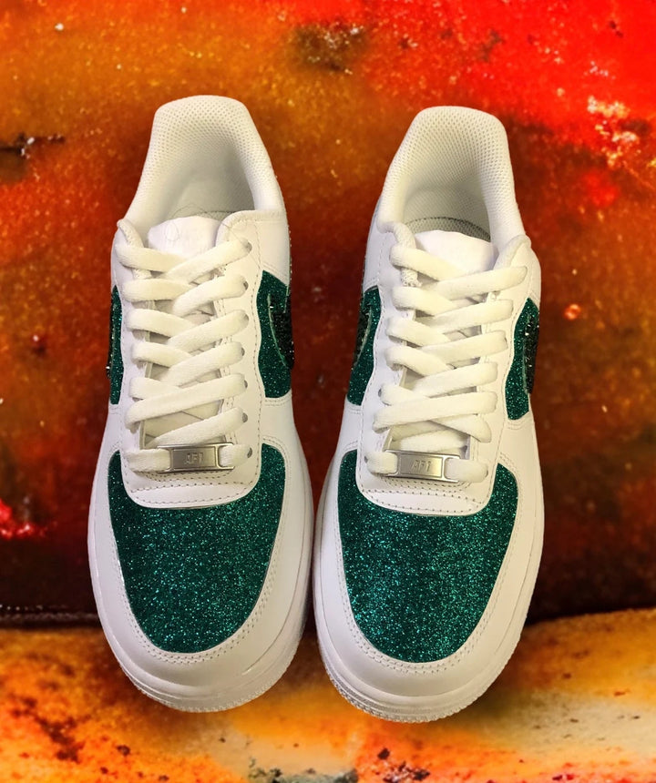 Custom Air Force 1 White Green Glitter