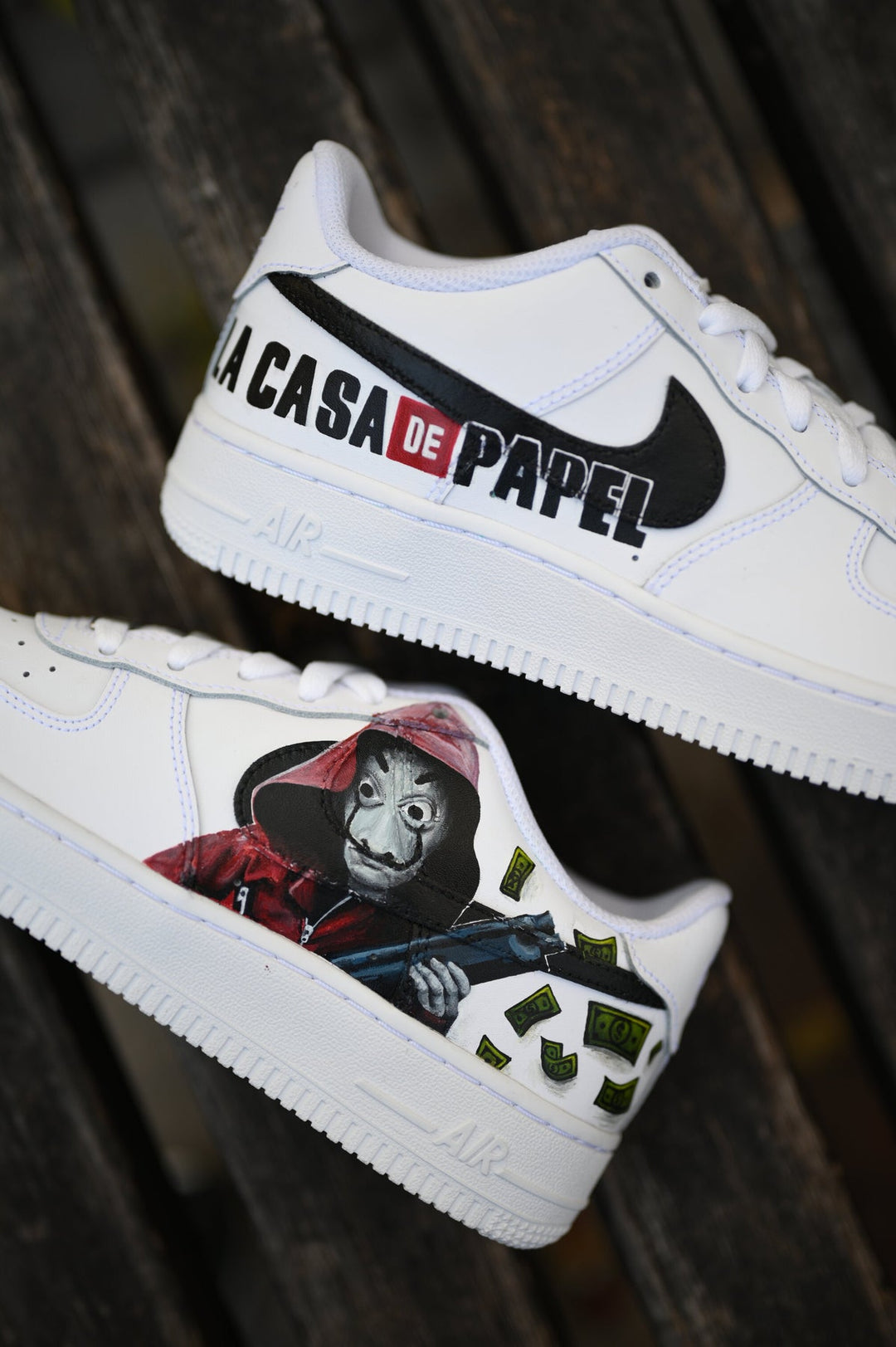 Custom Air Force 1 White Money Heist Character Pattern