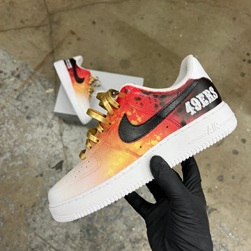 Custom Air Force 1 White Orange Black Splatter And Gold Details 49ERS Print