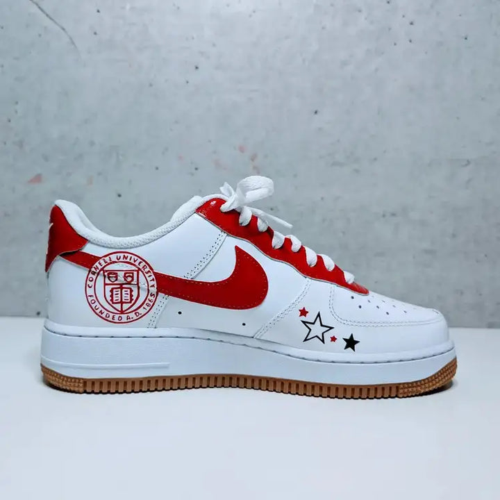 Custom Air Force 1 White Red Cornell Theme Stars