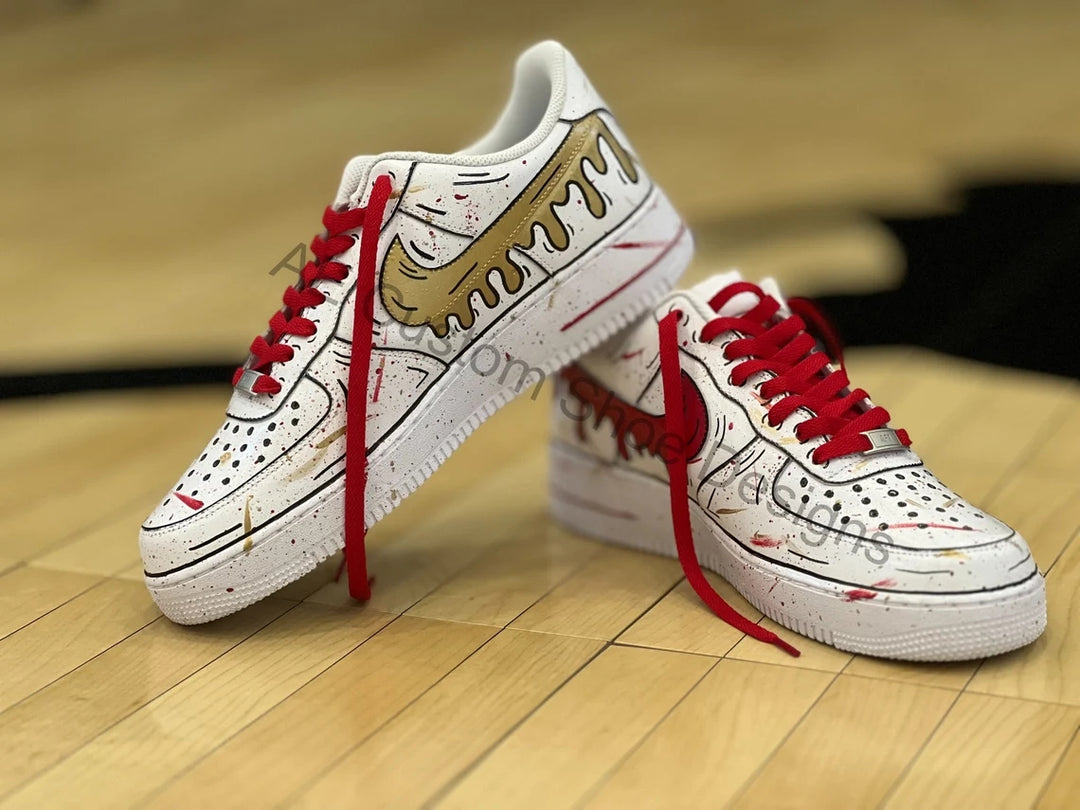 Custom Air Force 1 White Red Dripping