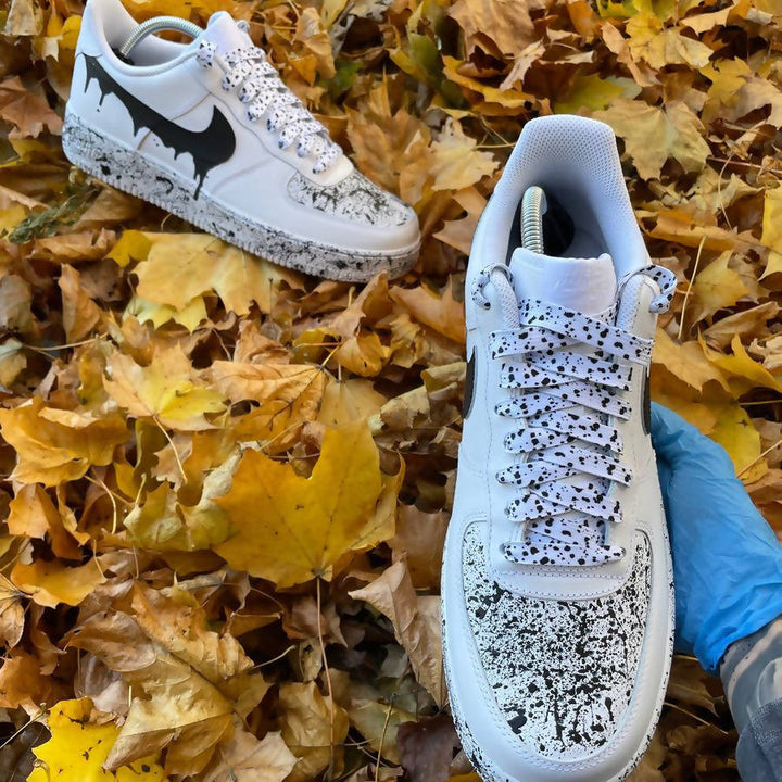 Custom Air Force 1 White With Black Drip And Splatter Pattern