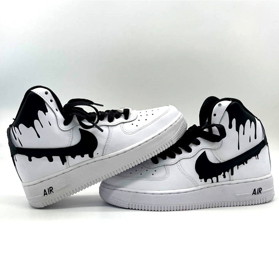 Custom Air Force 1 White With Black Drip Swoosh