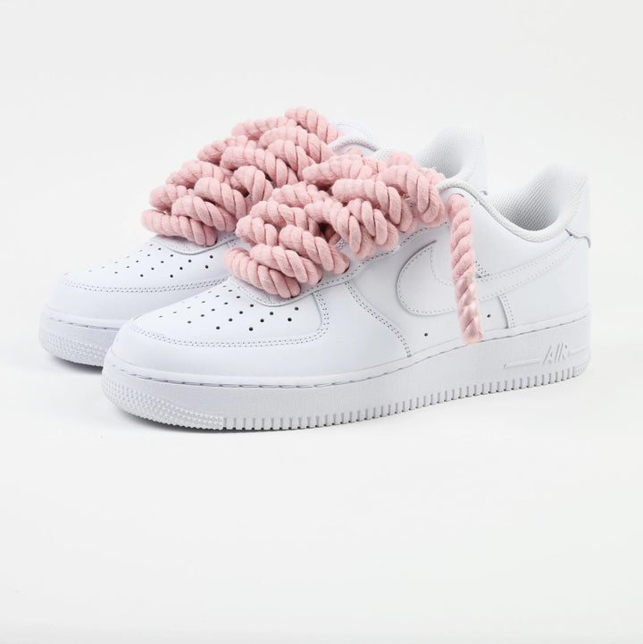 Custom Air Force 1 White With Chunky Baby Pink Laces