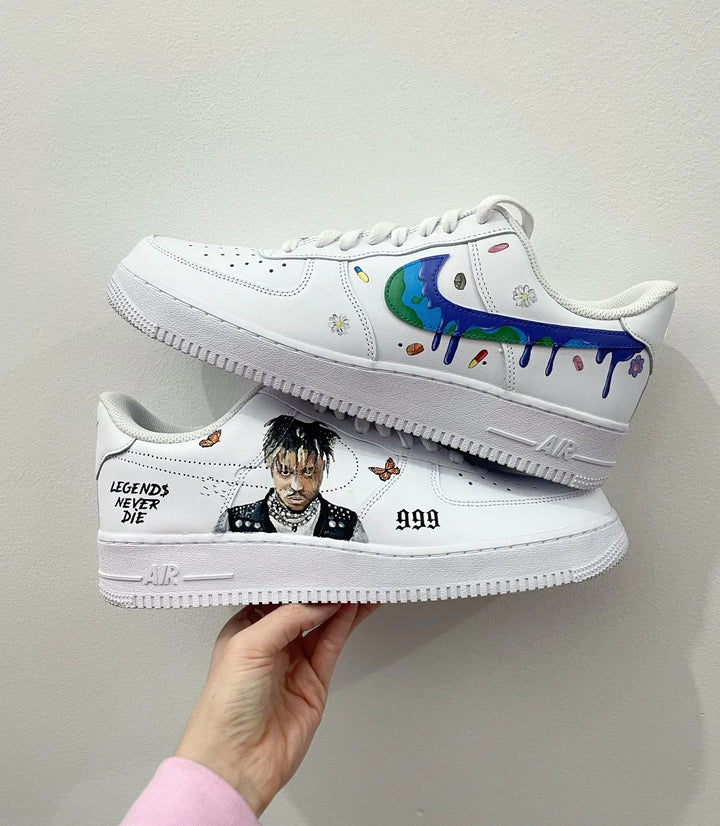 Custom Air Force 1 White With Dripping Logo Butterfly And Portrait Design