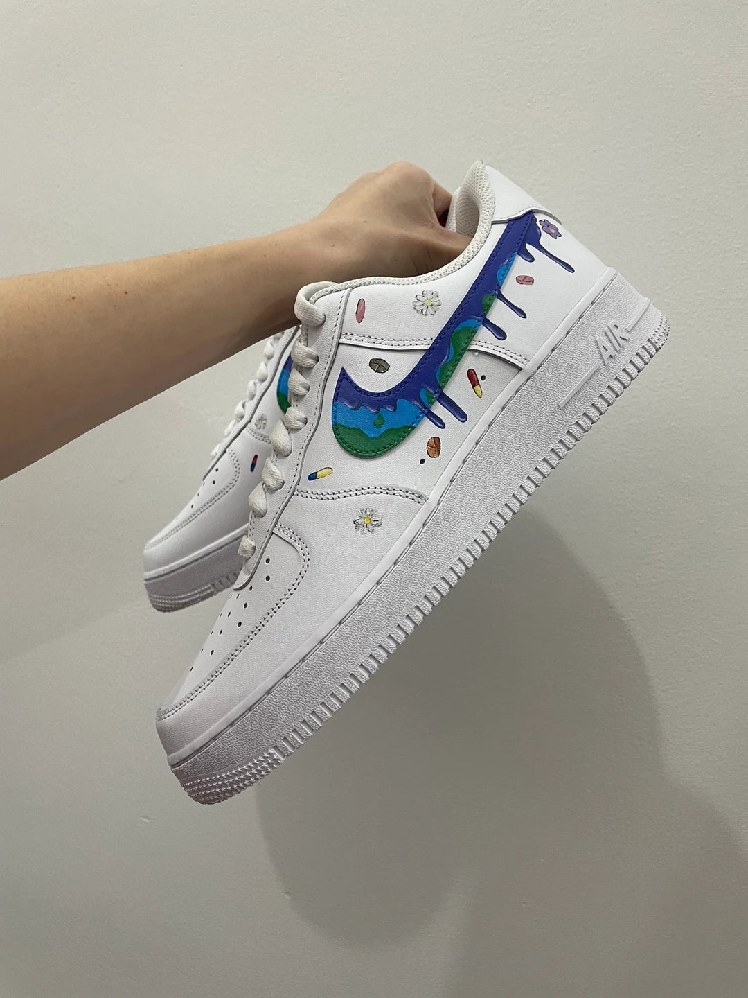 Custom Air Force 1 White With Dripping Logo Butterfly And Portrait Design